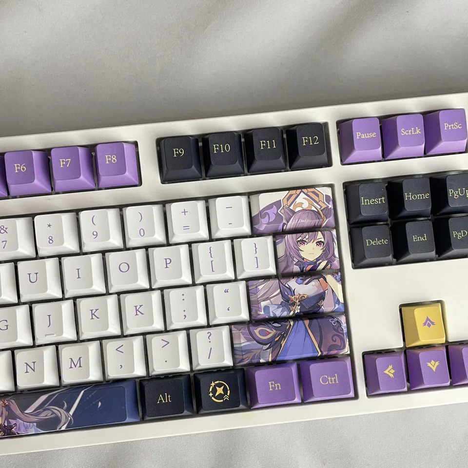 Genshin-Tapas de teclado de impacto, cubierta de teclado PBT, Xiao Hutao Klee, mec&aacute;nica, silenciosa, con luz trasera inal&aacute;mbrica-3