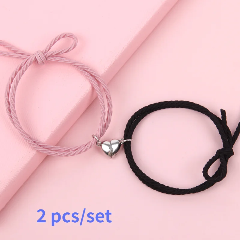 Juego de pulseras magnéticas de la amistad para hombre y mujer, brazalete con abalorios, 2 unids/set