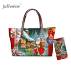 Jackherelook модный Рождественский узор кошелек и сумочка набор для женщин Санта Клаус дизайн кошелек и тоут женская кожаная ручная сумка