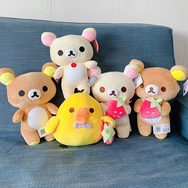 

Kawaii Rilakkuma Strawberry Bear Plush Doll Cartoon Bags Pendant Decoration Cute Couple Stuffed Toys Girls Like Quality Gifts
