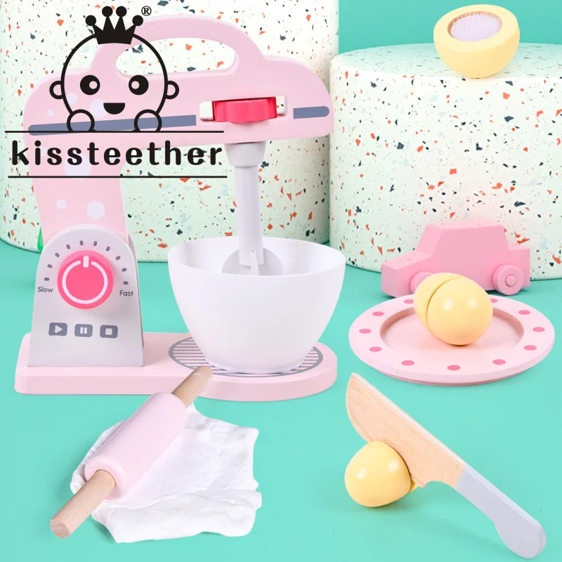 

Детская развивающая деревянная игрушка Kissteether, кухонная утварь для фруктов и овощей, розовый миксер