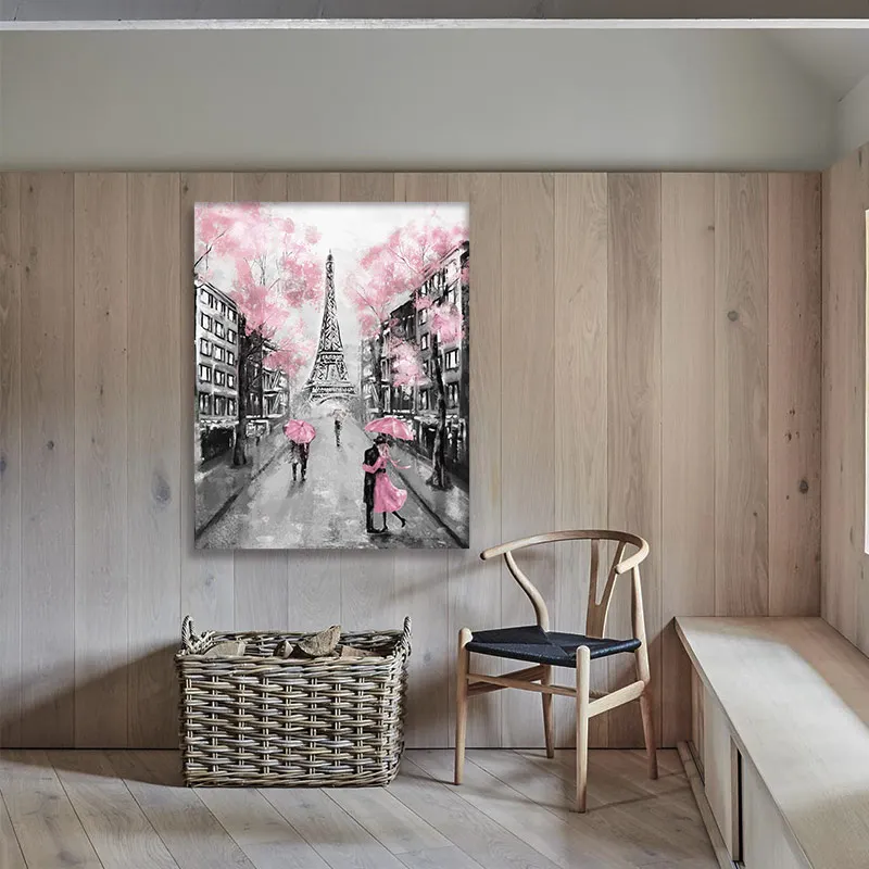 Пара с зонтом Париж Город Эйфелева башня Пейзаж абстрактная масляная живопись