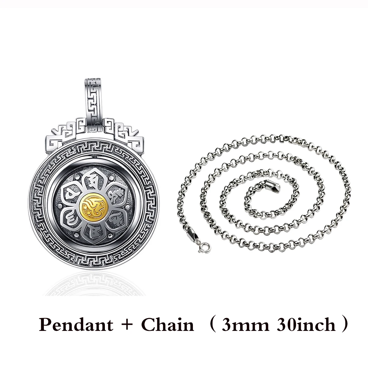 Necklace Pendant 6 BALMORA, 925 пробы, серебро 360, быстрое вращение, шесть слов, подвески «Сутра» и ожерелье для женщин и мужчин, буддизм, крутые модные ювелирные изделия - Окраска металла: Necklace Pendant 6