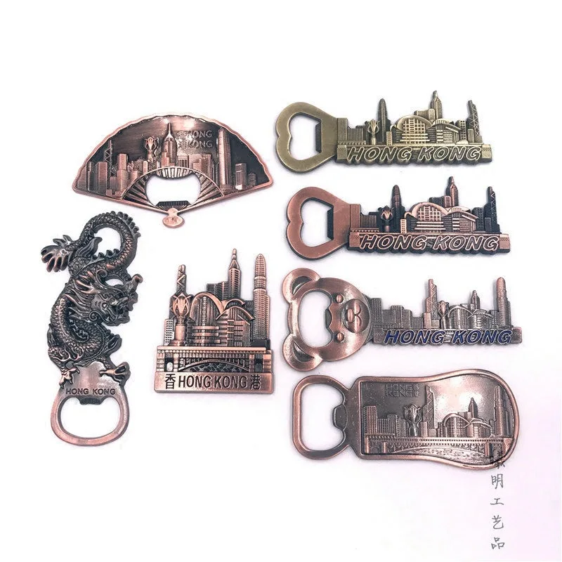Новинка 3d открывалка для бутылок магниты на холодильник Гонконгский металлический сувенир туриста