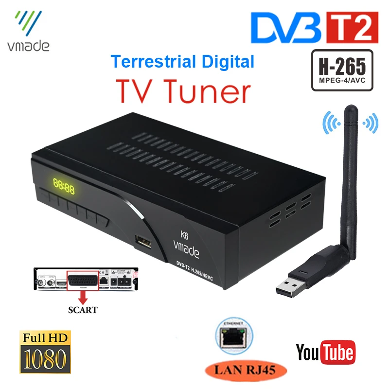 DVB T2 спутниковый цифровой ТВ приемник со скатом LAN RJ45 H.265/HEVC декодер тв тюнер