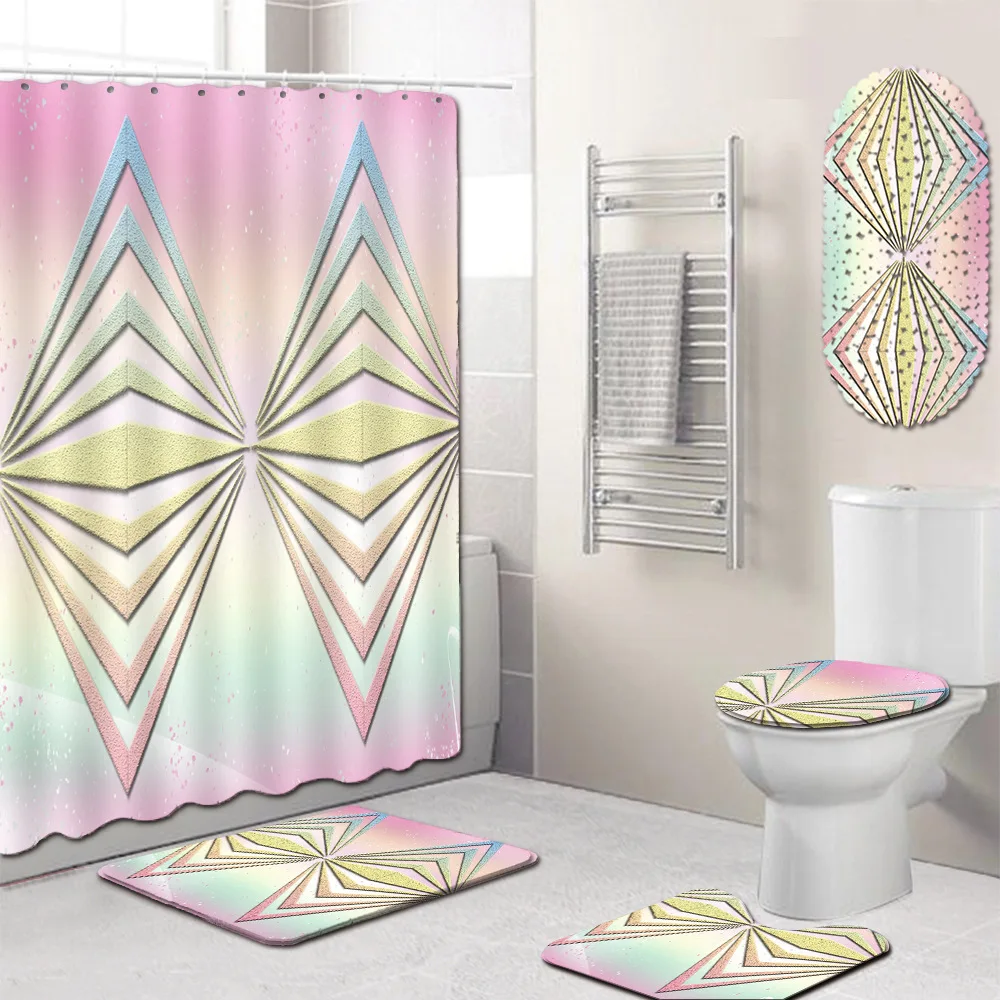 

Bathroom Waterproof Shower Curtain Mat Toilet Cover Mat Bathtub Mat Five-Piece Carpet bamboo bath mat