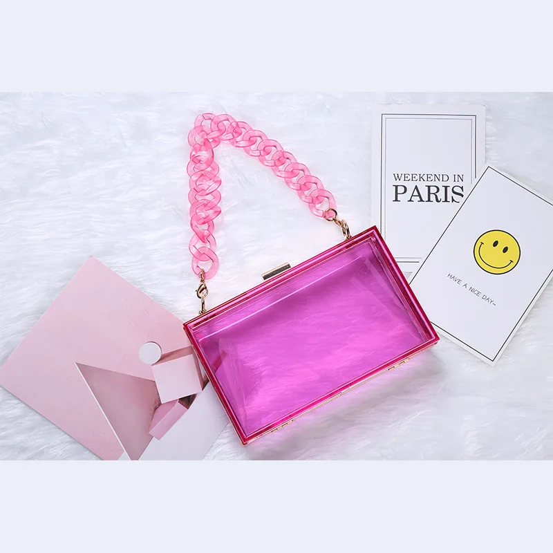 

New 2021 Transparent Acrylic Lady Shoulder Crossbody Bag Fashion Personality Chain Square Evening Hnadbag And Purse For Women