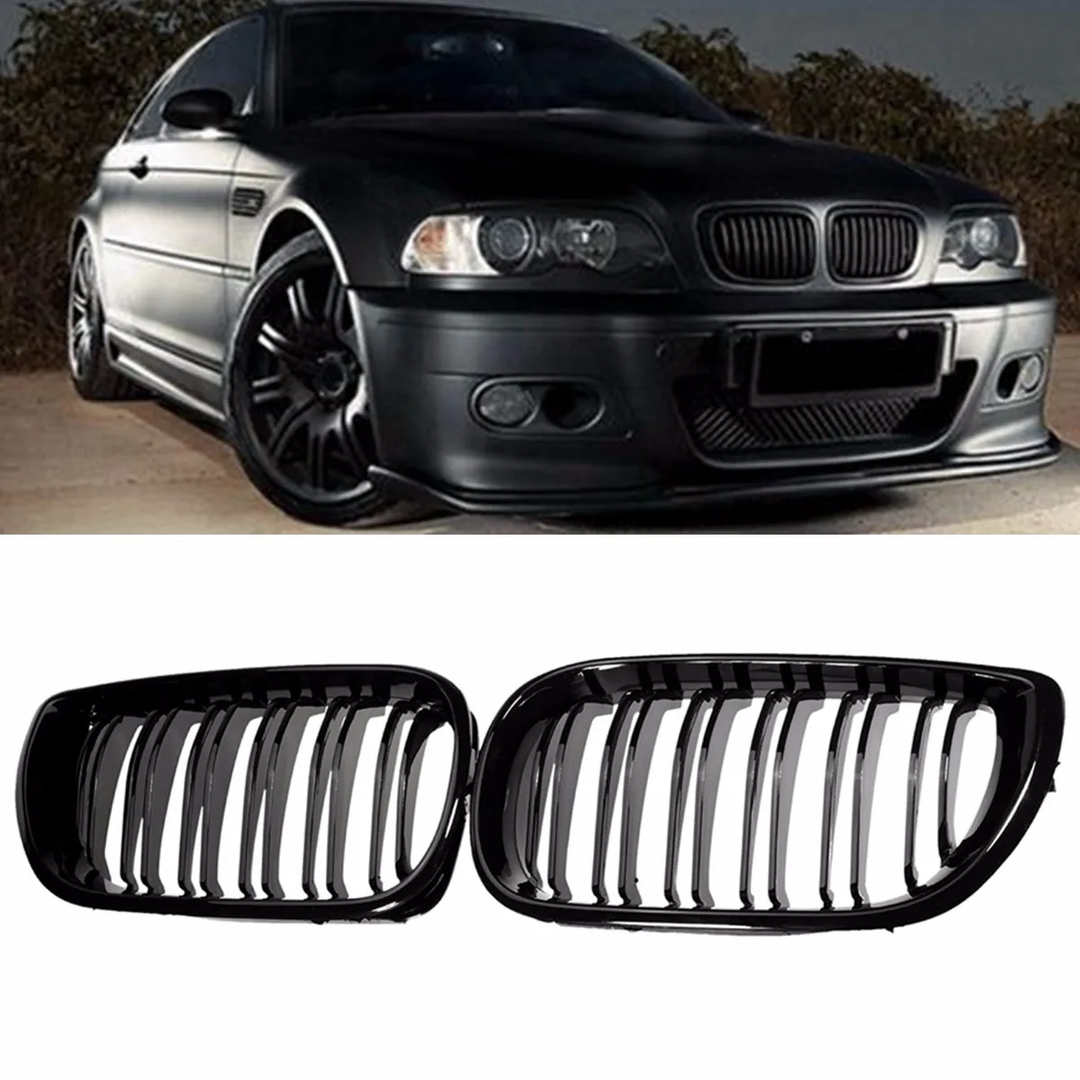 Глянцевая черная Автомобильная Передняя M color решетка радиатора для BMW E46 седан 4