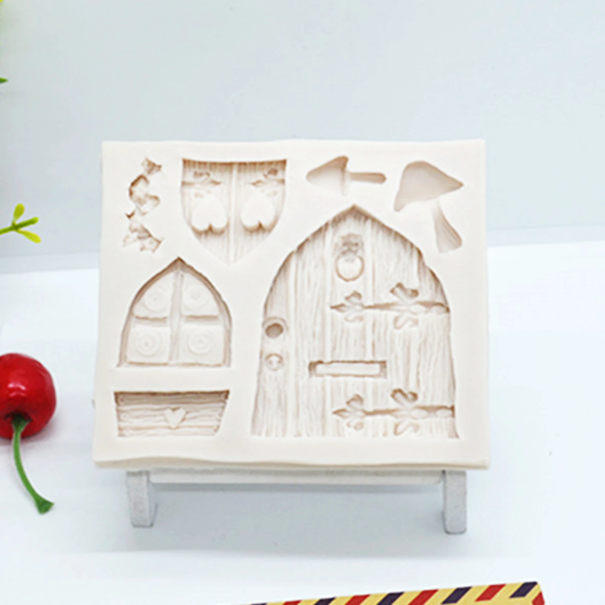 cartoon fairy house wooden doors fondant cake resin molds diy silicone cake mold fondant christmas decorating tools m020 free global shipping