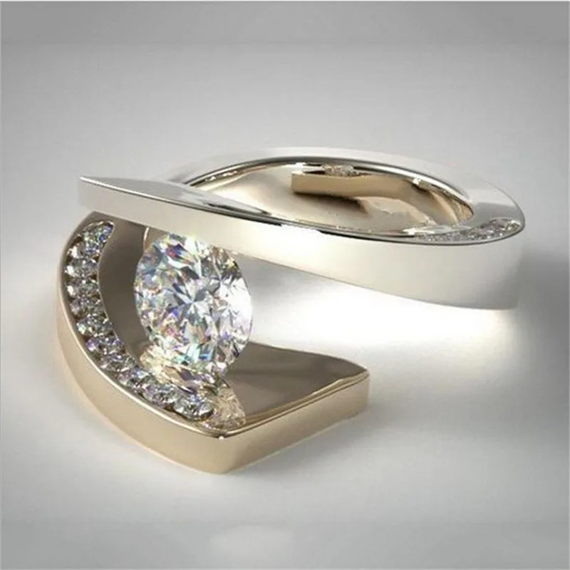 

Unique Three Dimensional Geometric Inlaid Big Round Rhinestone Crystal Ring for Women Female Party Wedding Jewelry