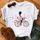 Летняя женская футболка с принтом в виде бабочки велосипед с принтом для девочек Футболка Harajuku футболка с персонажами из мультфильмов, футболка для ребенка ростом 90s для девочек; Узкая Женская футболка Милая футболка