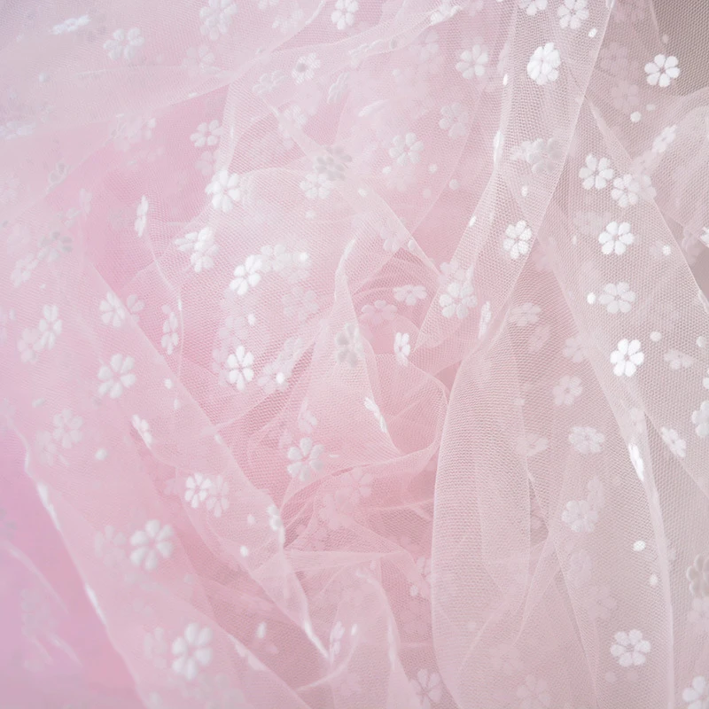 Ширина 150 Флокирование Цветок Tull сетка ткань для свадебной вечеринки платье юбки