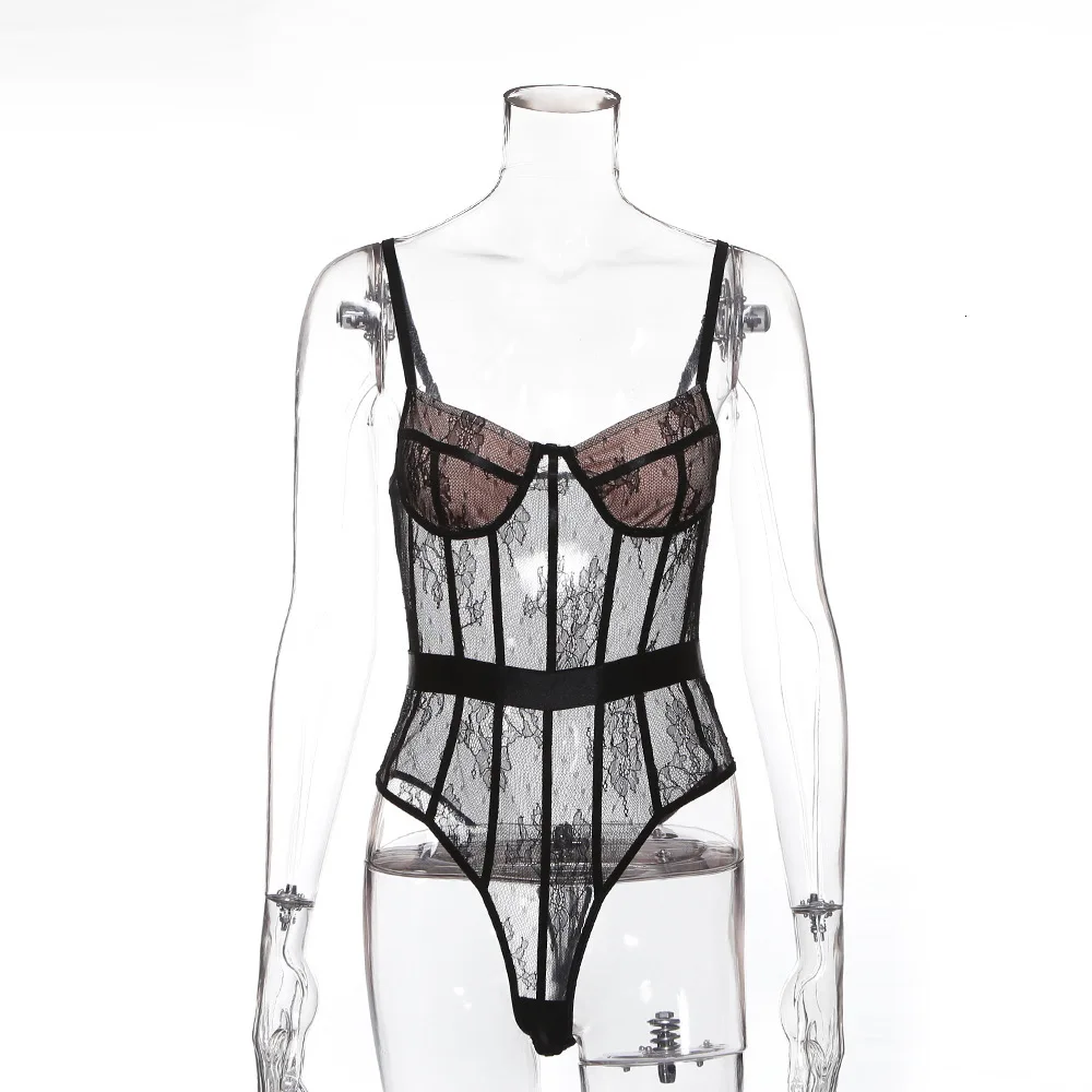 Summer Black Lace Bodysuit Women Floral Embroidery Hollow Out Transparent Sexy Jumpsuit Overalls Party | Женская одежда