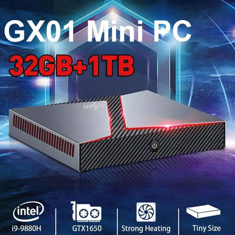 Verkauf NVISEN Y-GX01 Desktop Mini PC Intel Core I9-9880H NVIDIA GTX 1650 32GB + 1TB SSD Gaming Mini PC DDR4 * 2 DP Windows 8,1/10/Linux