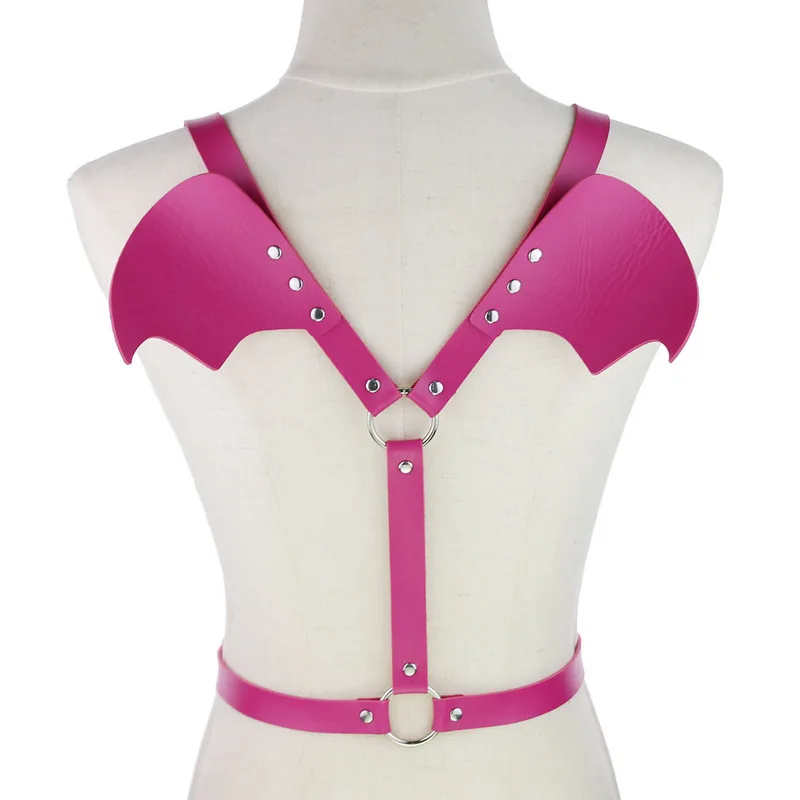

Women's Punk Goth Leather Harness Angel Wing Bralette Tops Sexy Body Bondage Night Club Suspenders Belts Roleplay Costume 2019
