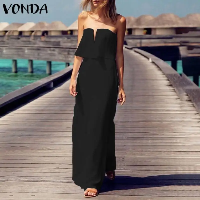 VONDA летний сарафан в богемном стиле женское сексуальное платье без рукавов с