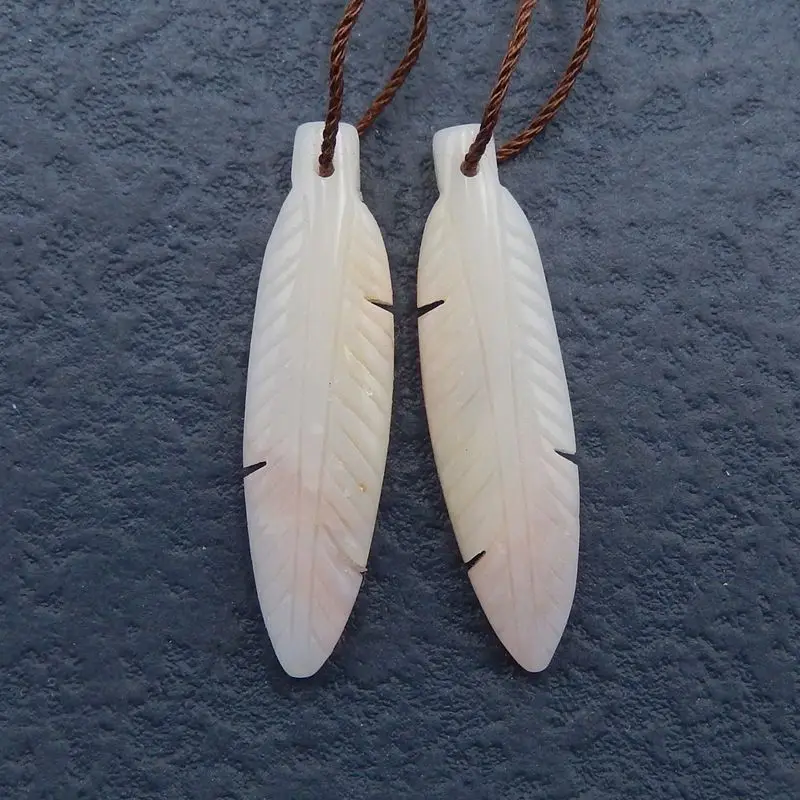 

Natural Stone Earring Carved Leaf Pink Opal Earring Beads 35x9x4mm,3g Semiprecious Stone Beauty Jewelry For Women Earrings