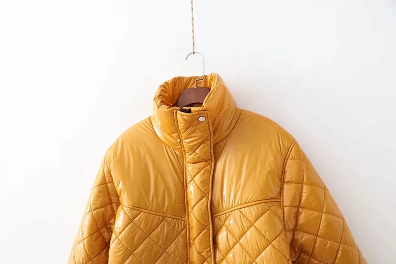 winter coat women thick yellow satin parka femme Vintage long sleeve warm jacket casual | Женская одежда