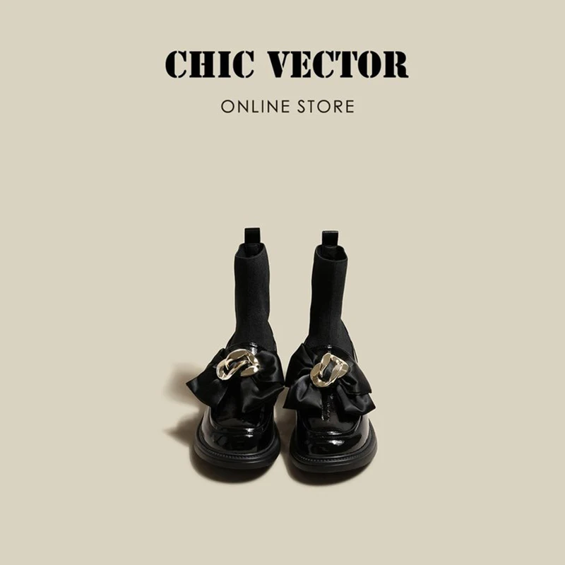 

Elastic Sock Boots Women 2021 Autumn And Winter New Style Plus Velvet Warm Boots All-Match Small Leather Shoes
