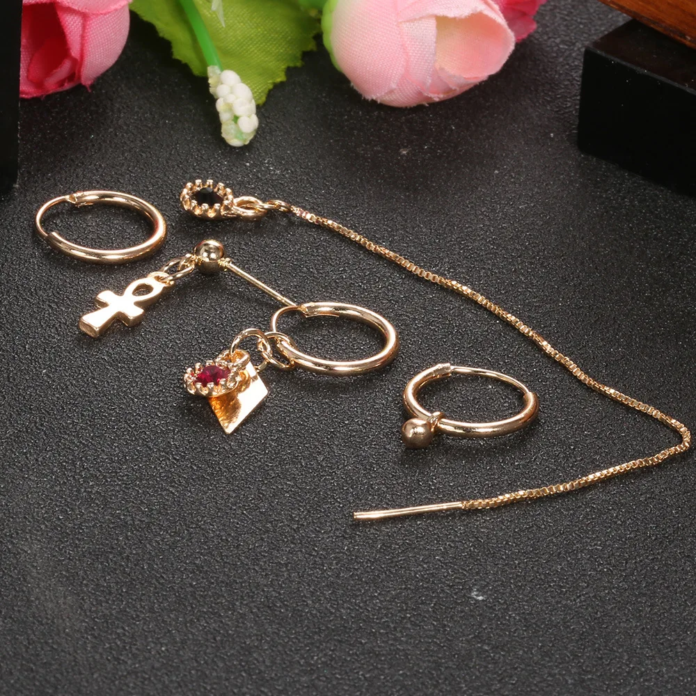 

7 pcs Boho Gold Color Mix Design Circle Ear Hoops Earrings Set Geometric Pendant Alloy Trendy Hiphop Rock Earrings for Women