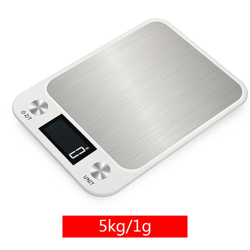 white 5kg 5 кг/10 кг x 1 г водонепроницаемые кухонные весы из нержавеющей стали с ЖК-дисплеем для выпечки пищи Многофункциональные цифровые весы инструменты для приготовления пищи - Цвет: white 5kg