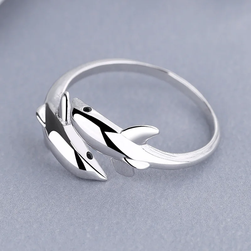 Женское кольцо с двойным дельфином из серебра s925 пробы|Кольца| |
