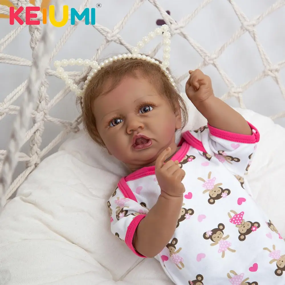 

KEIUMI Fiber Hair Reborn Baby Dolls Toddler 23 Inch Black Skin Lifelike Full Silicone Reborn Toys For Child's Birthday Gifts