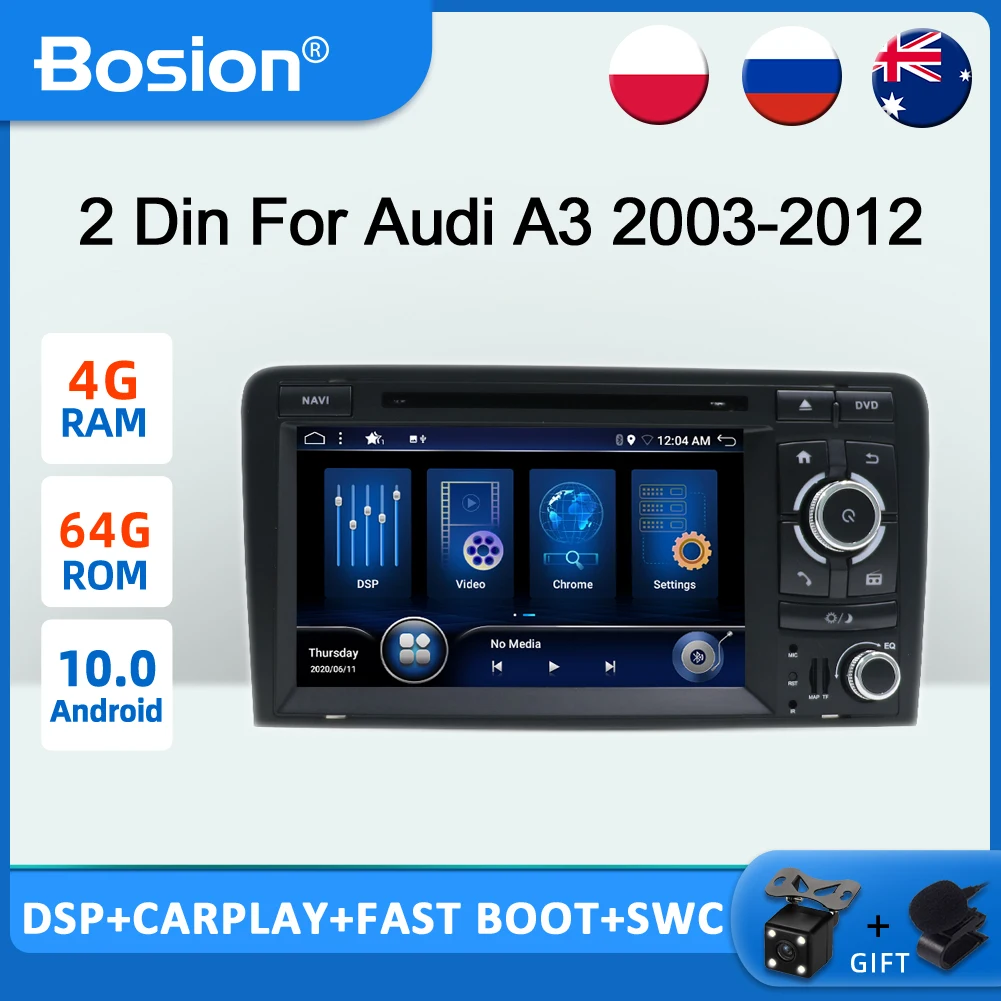 

Автомагнитола Bosion, 2 DIN, Android 10, для Audi A3 8P 2003-2012 S3 2006-2012 RS3 2011