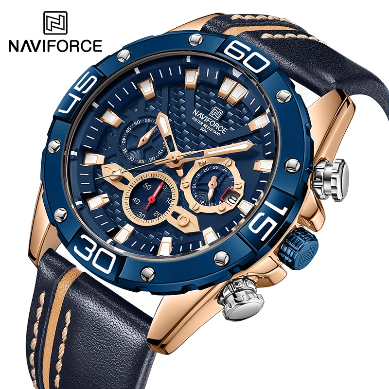 

NAVIFORCE Business Watch for Men Genuine Leather Waterproof Wristwatch Quartz Date Clock with Luminous Hands Relogio Masculino