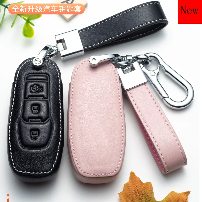 

High-Quality Leather Car Smart Key Case Cover for Ford Escort Focus Mondeo Ecosport Edge Fiesta Escape Car Accessories