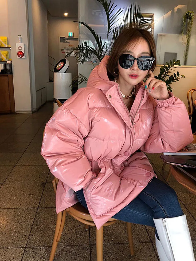 New Winter Women's Jacket hooded parka Bright Colors Insulated Puffy Coat collar hooded Parka Loose waist Belt outwear M192