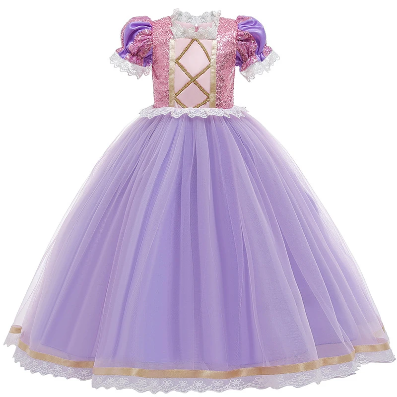 Girls Princess Tangled Dress Sequins Fancy Cosplay Costume For Kids Purple Luxury Ball Gown Halloween Birthday Party Vestido | Детская