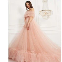 prom dresses 2022 empire a line off the shoulder evening gown ruffles floor length sweep train long party dress
