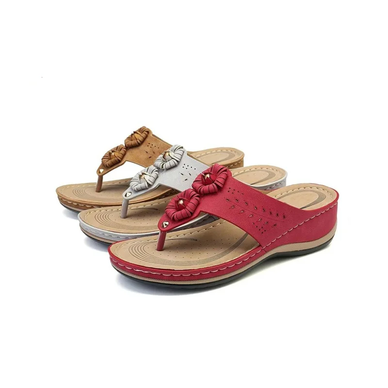 Летние женские сандалии с цветочным принтом удобные нескользящие легкие