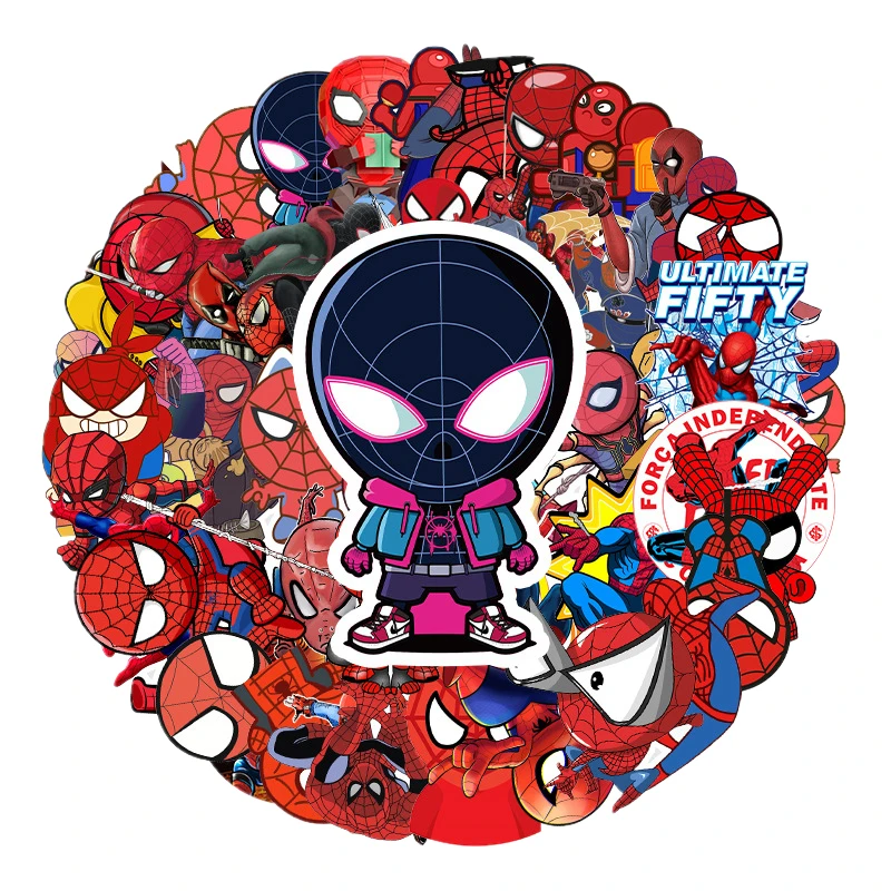 10/57Pcs Cartoon Marvel Spider-Man Stickers Funny Luggage Guitar Skateboard Laptop Waterproof Sticker Anime kids Stikers Toys | Игрушки и