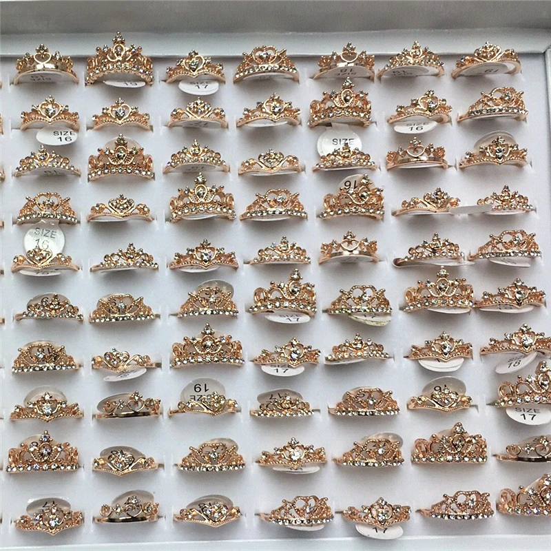 C 10pcs AOMU 10 шт./партия, золотистая, серебристая, перламутровая буквы из кристаллов, корона, смешанный сустав пальца, кольцо для женщин, свадебные украшения - Цвет основного камня: C 10pcs
