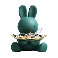 rabbit ornaments white green yellow tray storage ornaments home figurines for interior statues sculptures living room table art
