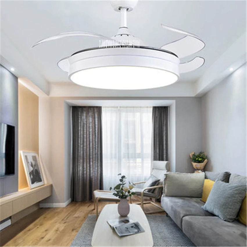 

1079 42inch Simple living Room Decoration Geometry LED Invisible Ceiling Fan Light Remote Control Led Pendant Fan 110/220V