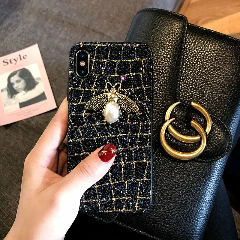Luxury brand bee diamond glitter bling Case for iphone 7 8 Plus X XR XS MAX 13 12 11 Pro Cover Samsung S9 S10 Note 20 Ultra | Мобильные