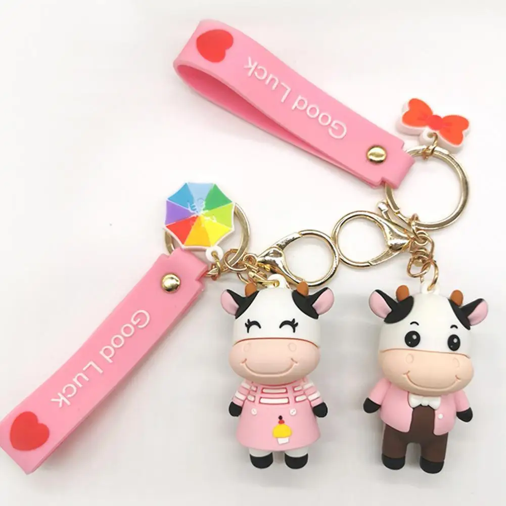 

Cartoon Cow Doll Keychain School Bag Pendant Car Keyring Couple Key Holder Gift