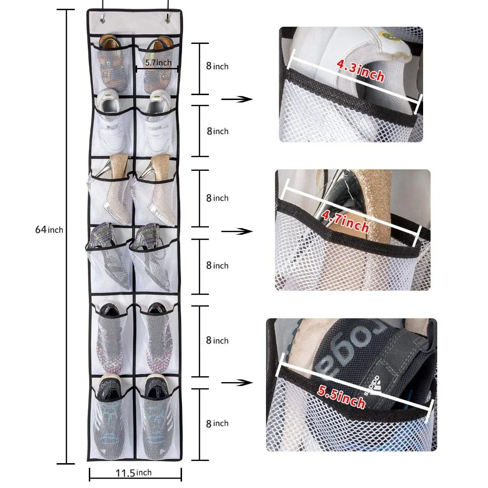 Over The Door Shoe Organizer 12 Large Mesh Pockets Hanging closet organizer Mesh Pockets Hanging Shoe Rack bag hanging