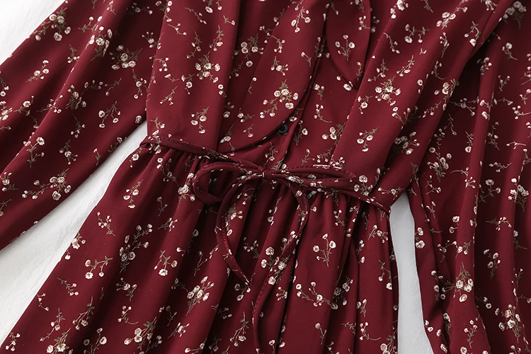 

Women's Dress Spring Autumn Dress French Retro Long-Sleeved Chiffon Vestidos Elegant Comfortable Floral Mujer Dress L221