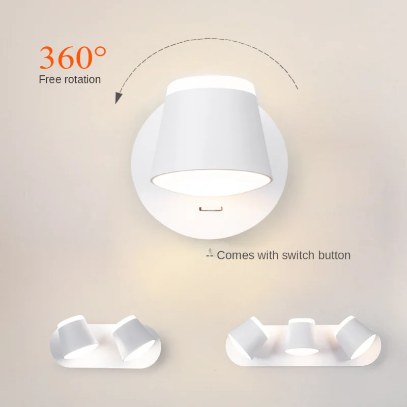 

Bedroom Bedside Lamp Nordic LED Dormitory Study Room Reading Wall Lights with Switch Adjustable Angle Sconce Indoor Lighting