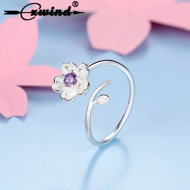 

Cxwind Purple/Pink CZ Daisy Flower Branch Wrap Rings Adjustable Thumb Toe Bague For Women Love Wedding Jewelry Anillos Mujer