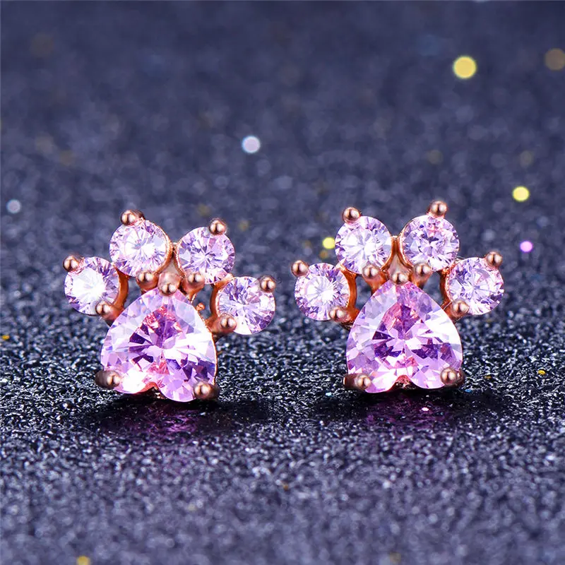 Pink Роскошные женские хрустальные циркониевые клипсы с камнем золотые, розовые серьги цвет свадебные украшения Бохо маленькая лапа собаки, кошки коготь серьги для женщин - Окраска металла: Pink