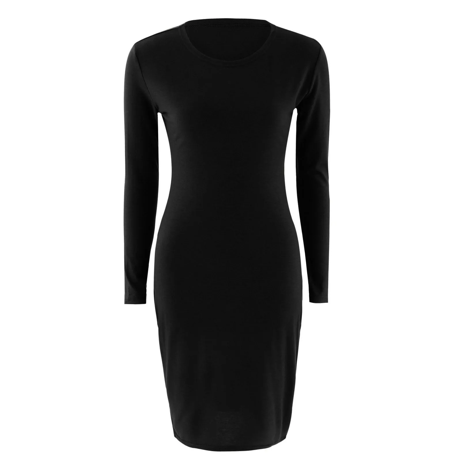

Autumn Women Bodycon Sheath Dress Sexy Gray Knitted Cotton Long Sleeve Pure Casual Black Midi Dress