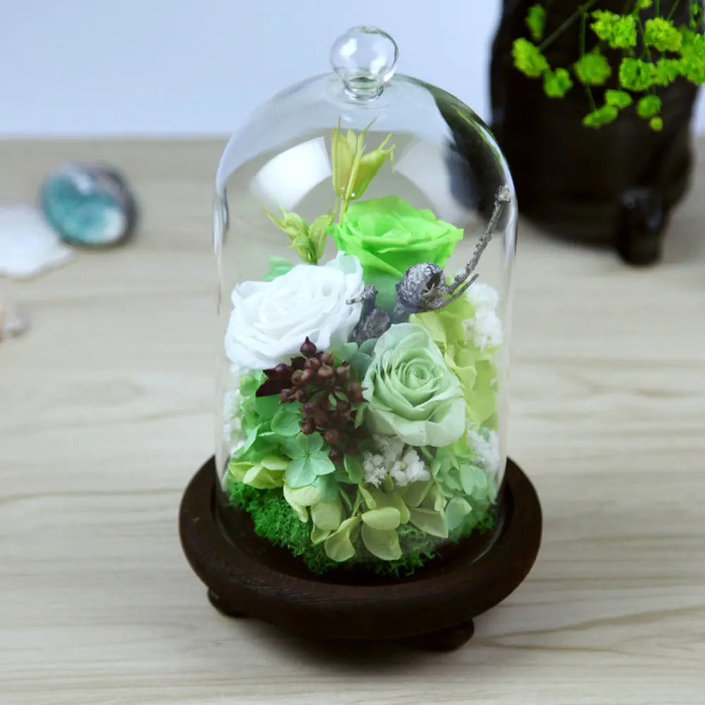 3 шт. натуральная вечная жизнь Роза в стеклянном куполе на деревянной базе