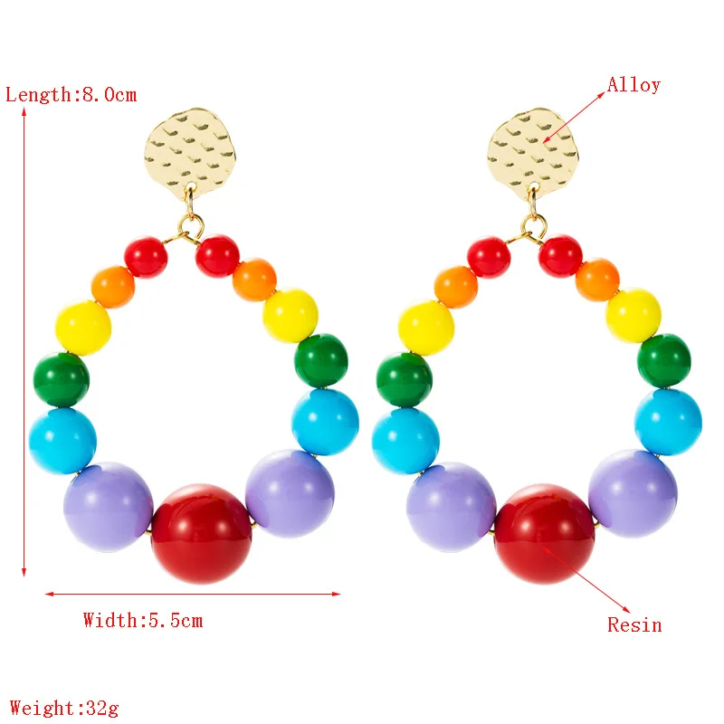 

Bohemian Color Bead Hyperbol Earrings For Women Girls Trend Gradual Acrylic Vintage Hanging Earring Fashion Female Party Jewelry