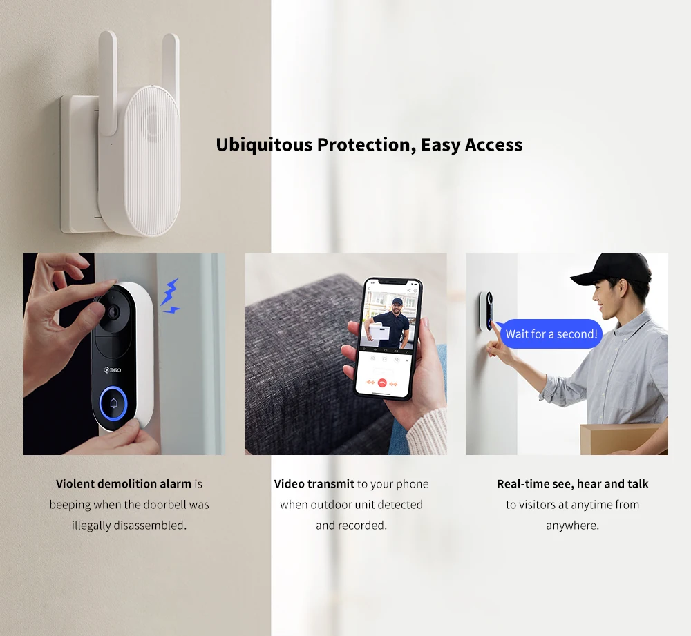360 D819 умный IP видеодомофон видео дверной звонок WIFI Видеозвонок AI распознавание
