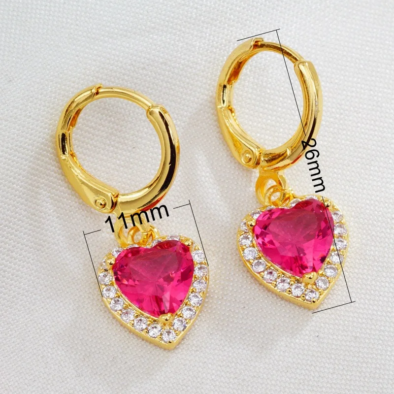 18 видов стилей серьги-подвески в форме сердца золотого цвета с фианитами